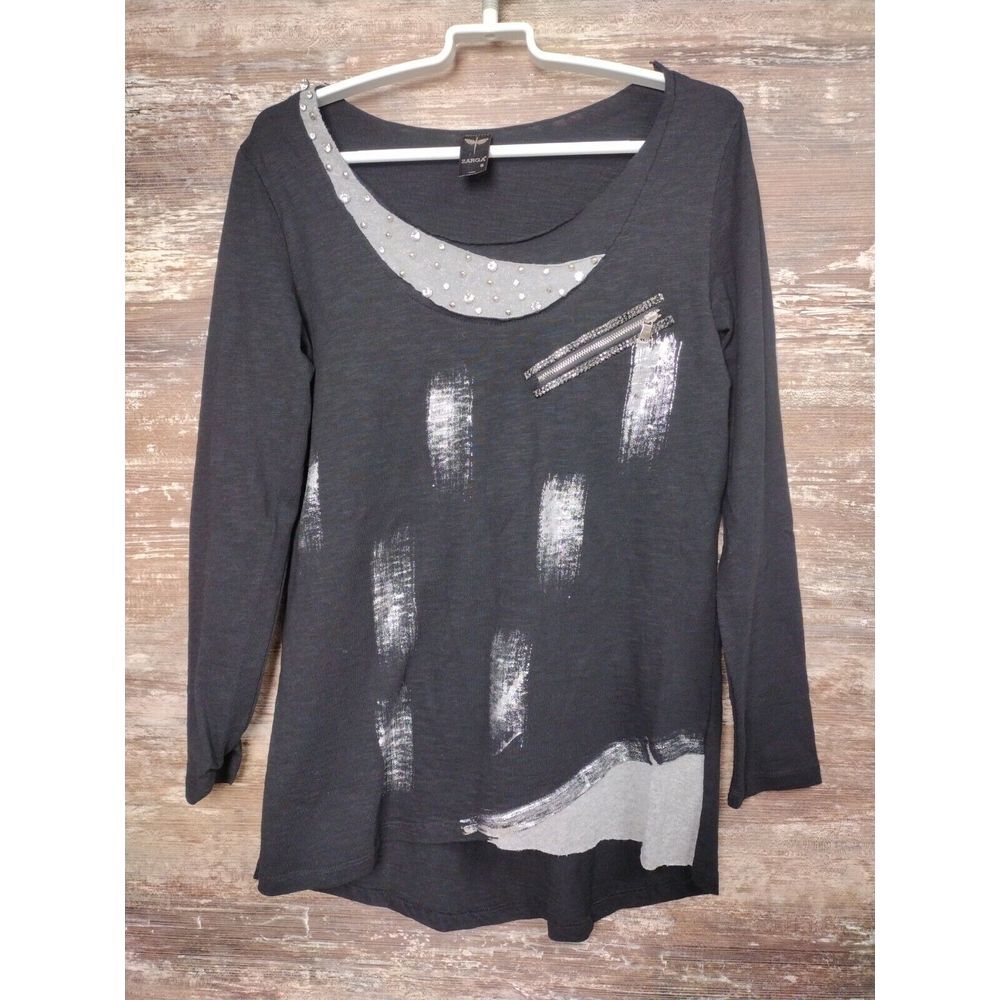 Zarga Bling Silver Metallic Embellished Womens Top Size Small Zipper Rhinestone
